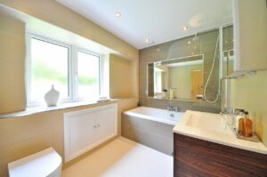 Warm contemporary bathroom remodel